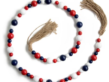 4  Wooden Bead Garland: Red, White, Blue on Sale