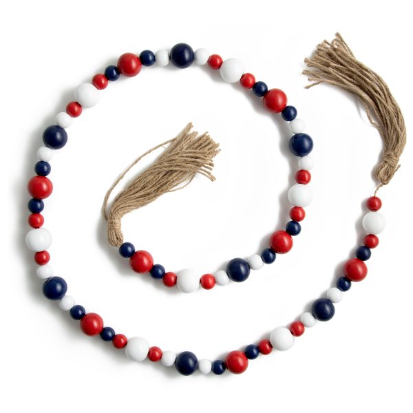 4  Wooden Bead Garland: Red, White, Blue on Sale