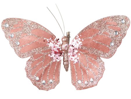 9  Velvet, Glitter, Gem Butterfly Ornament: Dusty Rose Pink Hot on Sale