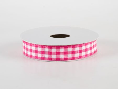 5 8  Classic Check Ribbon: Fuchsia Pink & White (10 Yards) Online