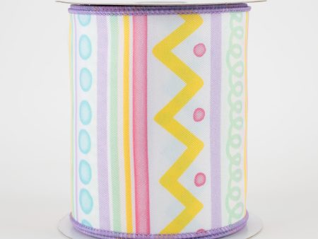 4  Tribal Stripes Ribbon: Pink, Lavender, Yellow, Mint (10 Yards) For Sale