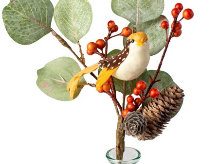 10  Berry, Eucalyptus, Pinecone Bird Pick: White Fashion