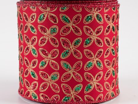 4  Quatrefoil Petals Ribbon: Red, Emerald, Gold (10 Yards) For Cheap