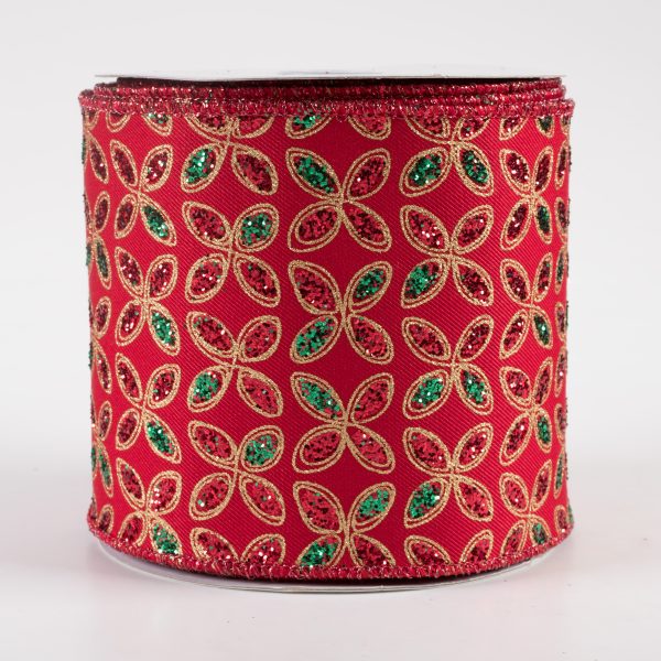 4  Quatrefoil Petals Ribbon: Red, Emerald, Gold (10 Yards) For Cheap