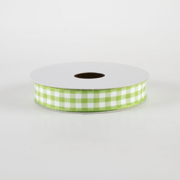 5 8  Classic Check Ribbon: Lime Green & White (10 Yards) Online now