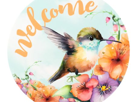 9.4  Round Waterproof Sign: Baby Hummingbird Welcome Blue For Discount