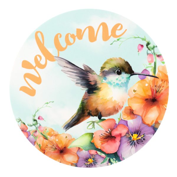 9.4  Round Waterproof Sign: Baby Hummingbird Welcome Blue For Discount