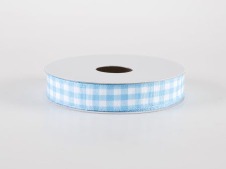 5 8  Classic Check Ribbon: Light Blue & White (10 Yards) Online Sale