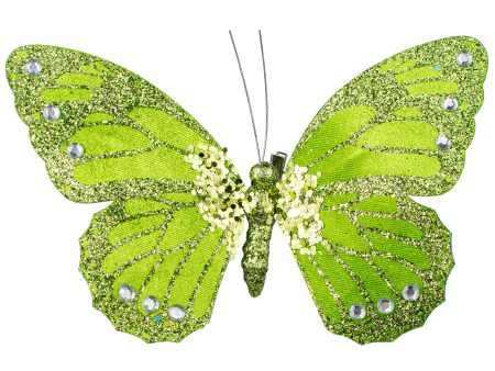 9  Velvet, Glitter, Gem Butterfly Ornament: Lime Green Online now