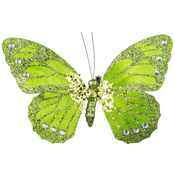 9  Velvet, Glitter, Gem Butterfly Ornament: Lime Green Online now