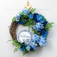 8  Metal Sign: Welcome Blue & White Floral For Sale