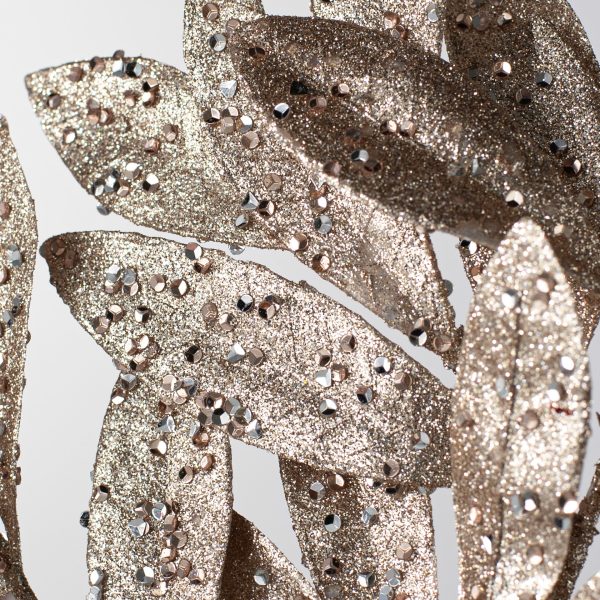 23  Tinsel Glitter Bay Leaf Spray: Champagne Gold Supply