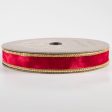 [D Stevens] 1  Velvet Gold Braid Edge Ribbon: Red (10 Yards) Sale