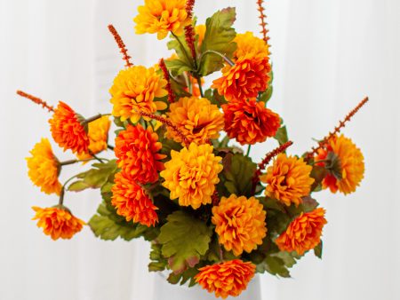 17  Pompom Mum Bush: Orange & Yellow (12 Stem) Online Hot Sale