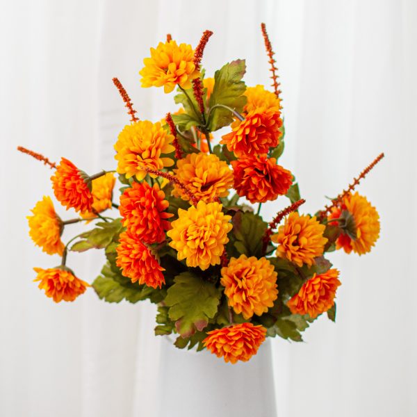 17  Pompom Mum Bush: Orange & Yellow (12 Stem) Online Hot Sale