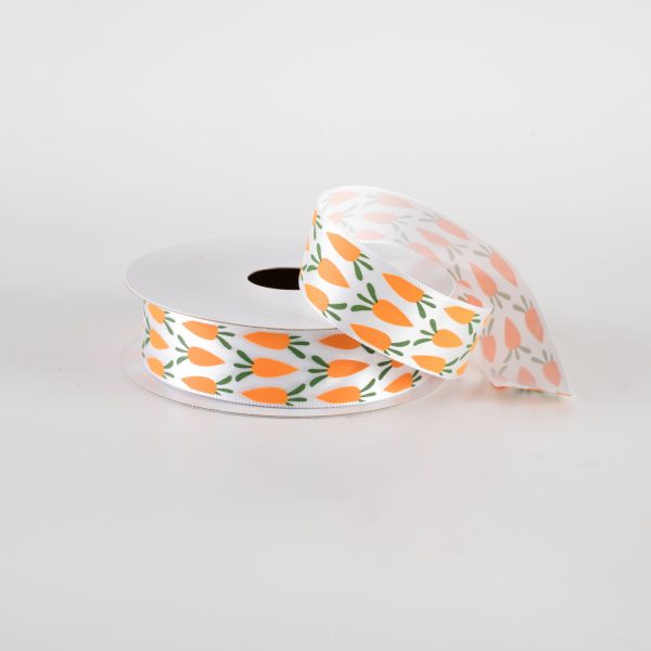 7 8  Satin Carrot Ribbon: White (10 Yards) For Cheap