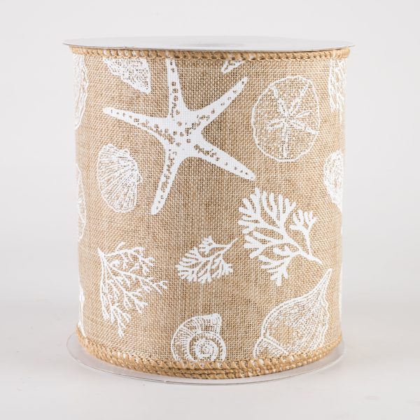 4  Linen Beach Stamped Icons Ribbon: Natural & White (10 Yards) Online