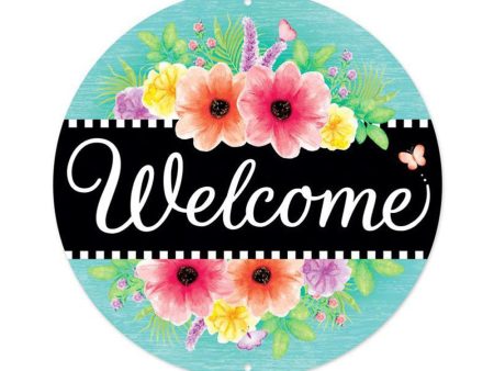 8  Metal Sign: Welcome with Flowers Discount