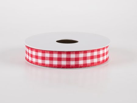 5 8  Classic Check Ribbon: Red & White (10 Yards) Cheap