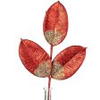 18  Glitter Magnolia Leaves Spray: Red For Discount