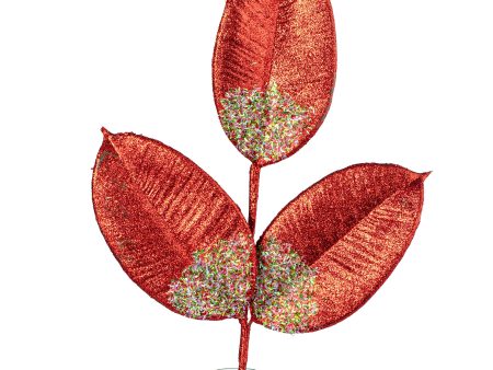 18  Glitter Magnolia Leaves Spray: Red For Discount