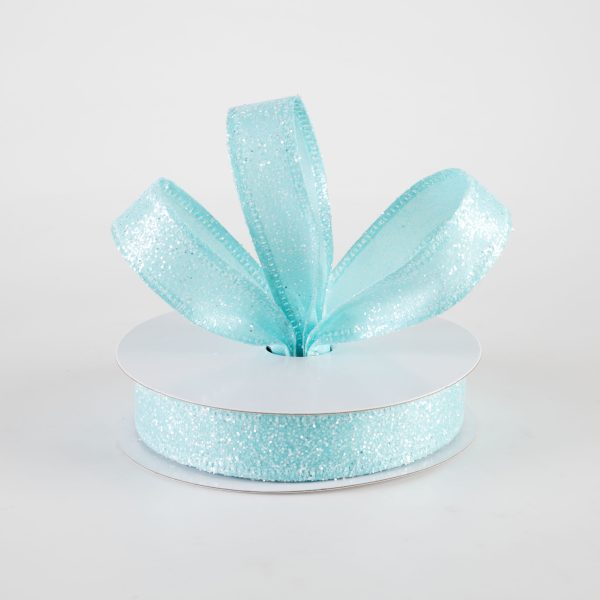 7 8  Candy Glittered Satin Ribbon: Aqua Blue (10 Yards) Online Hot Sale