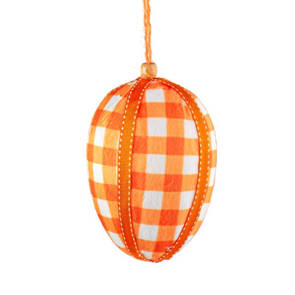 6  Gingham Egg Ornament: Orange Sale