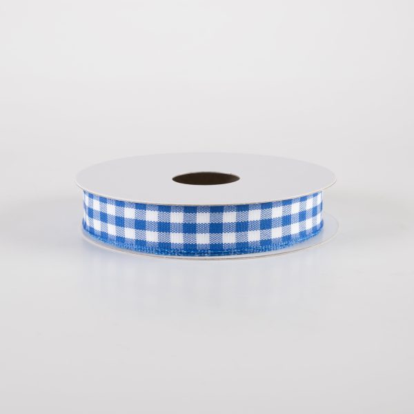 5 8  Classic Check Ribbon: Royal Blue & White (10 Yards) For Sale