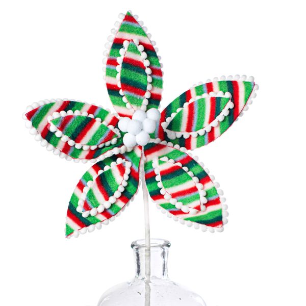 22  Stripe Poinsettia Stem: Red & Green For Cheap