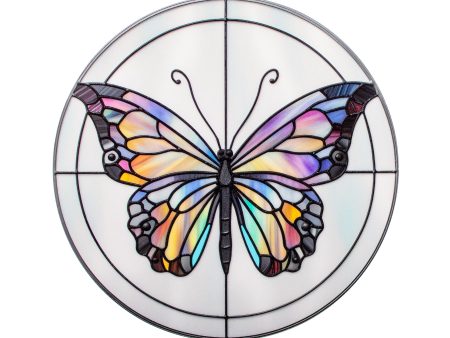 8.5  Round Waterproof Accent: Stained Glass Butterfly Lavender For Cheap