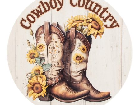 9.4  Round Waterproof Sign: Cowboy Country Sunflower Cowboy Boots For Cheap