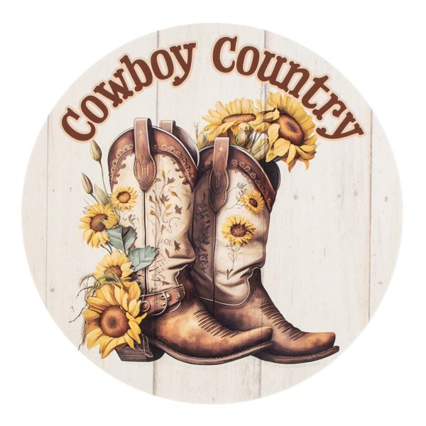 9.4  Round Waterproof Sign: Cowboy Country Sunflower Cowboy Boots For Cheap