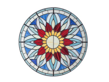 6  Round Waterproof Sign: 3-D Stained Glass Red & Blue Flower Fashion