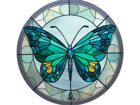 8.5  Round Waterproof Accent: Stained Glass Butterfly Teal Online Hot Sale