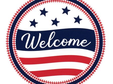 9.4  Round Waterproof Sign: Welcome Gingham USA Flag Online Sale