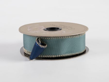 [D Stevens] 1  Taffeta Double Sided Ribbon: Celadon & Navy (10 Yards) Sale