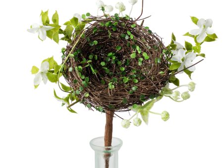 10  Twig Nest with Flowers Pick: White Online now