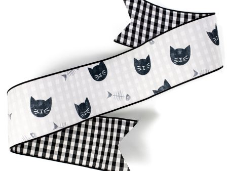 [D Stevens] 6  Dupioni Cat and Fish Bone Check Backing Banner: Black & White Fashion