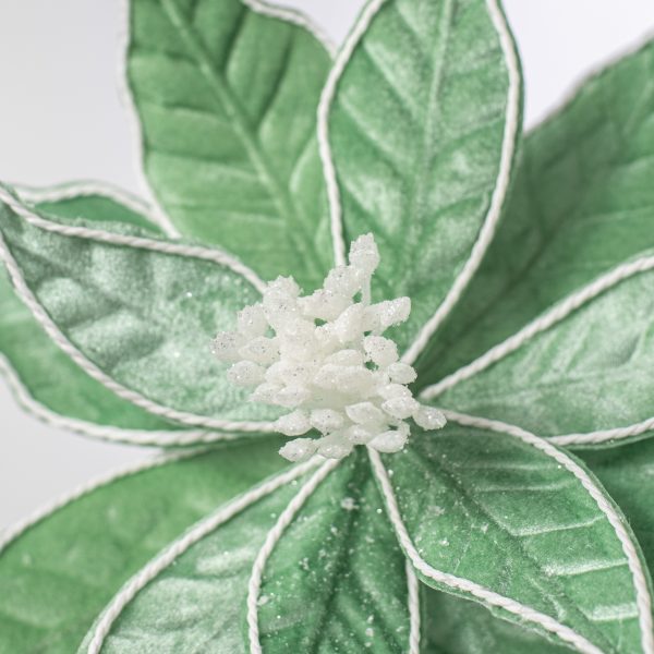 22  Velvet Poinsettia Stem: Frozen Green Supply