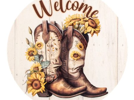 9.4  Round Waterproof Sign: Welcome Sunflower Cowboy Boots Online now