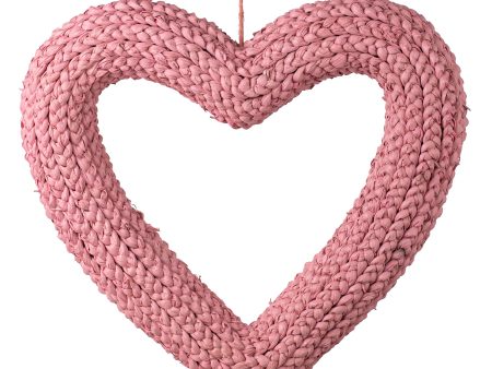 17.5  Braided Grass Heart Wreath: Pink For Discount