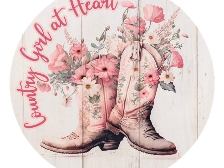 9.4  Round Waterproof Sign: Country Girl Pink Floral Cowboy Boots Online