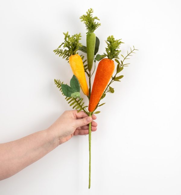 20  Velvet Carrot & Leaves Pick: Yellow, Moss Green, Orange For Cheap