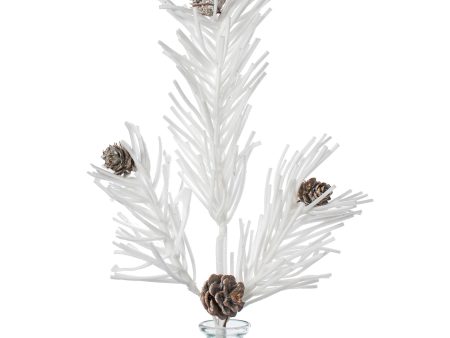 15  White Glitter Foam Pine with Pinecones Pick Fashion