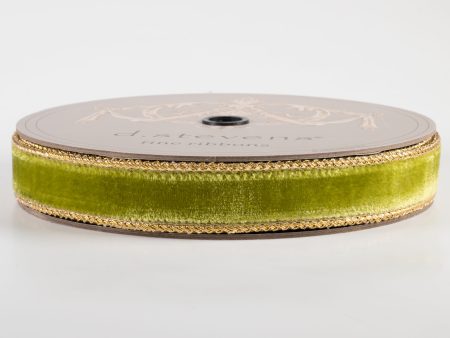 [D Stevens] 1  Velvet Gold Braid Edge Ribbon: Moss Green (10 Yards) on Sale