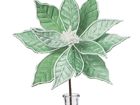 22  Velvet Poinsettia Stem: Frozen Green Supply