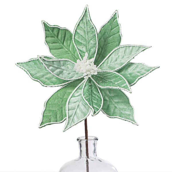 22  Velvet Poinsettia Stem: Frozen Green Supply