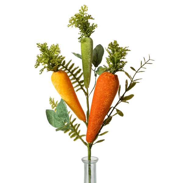 20  Velvet Carrot & Leaves Pick: Yellow, Moss Green, Orange For Cheap