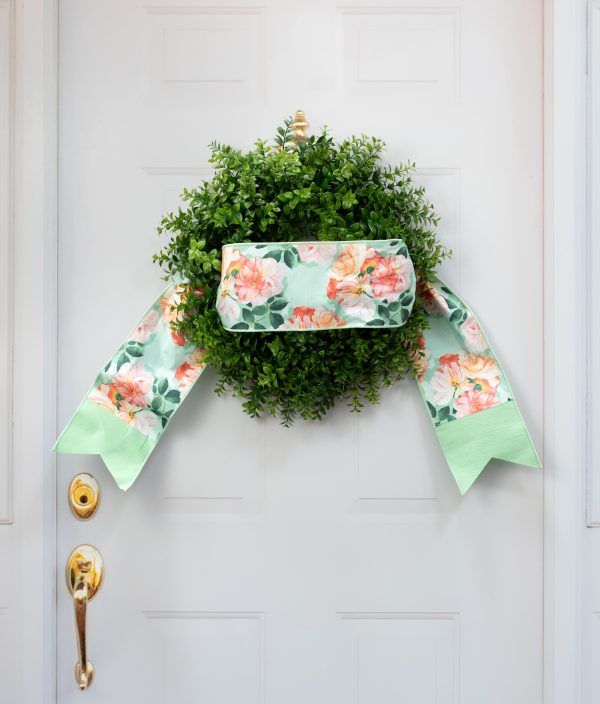 [D Stevens] 6  Dupioni Garden Roses Banner: Peach & Green Online