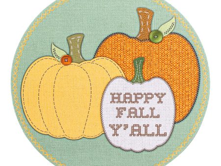 9.4  Round Waterproof Sign: Cross Stitch Fabric Fall Pumpkins Fashion